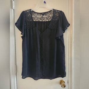 Torrid V Neck Lace Inset Button Down